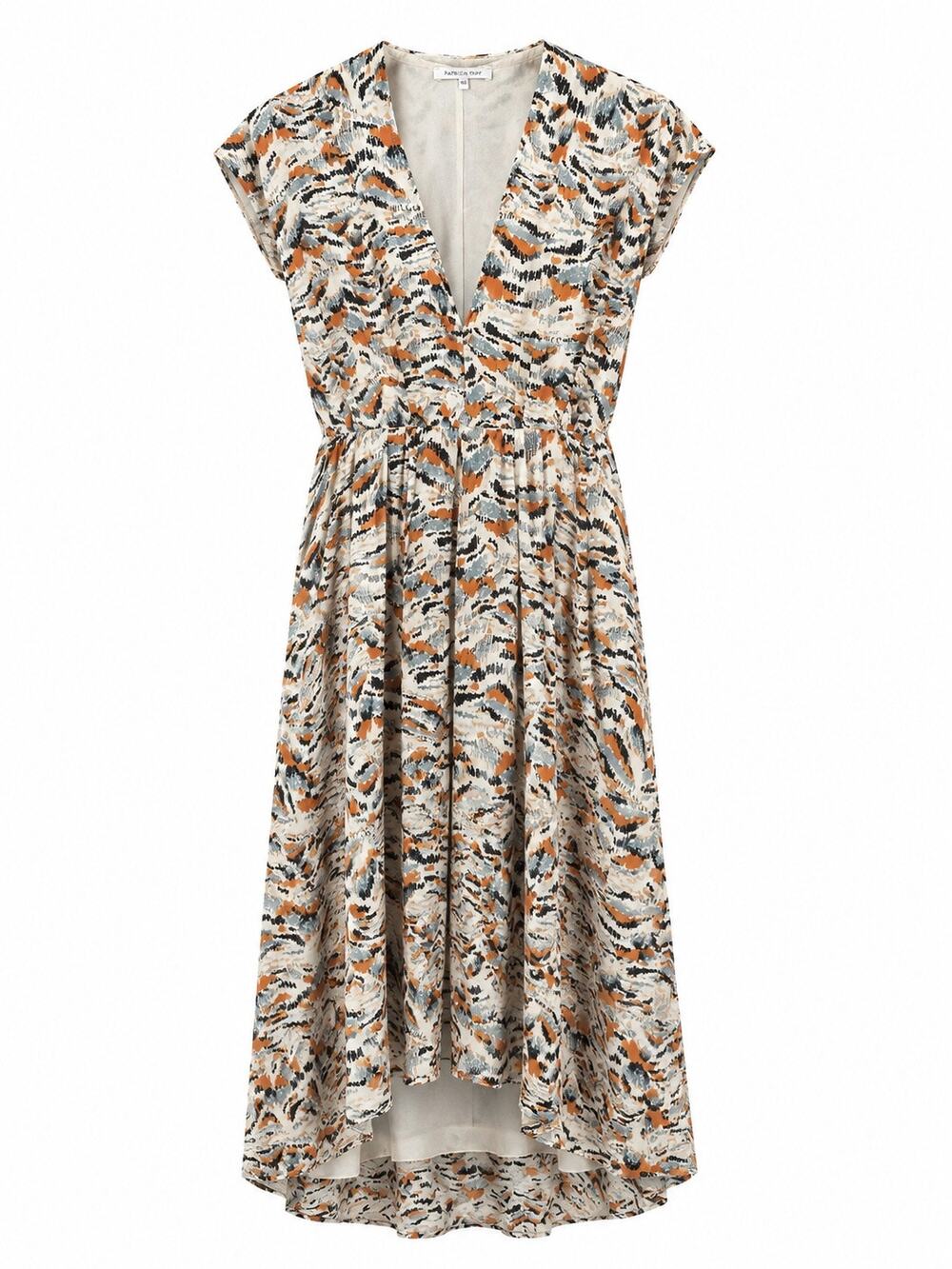 PATRIZIA PEPE Italian Abstract Animal Print Midi Dress V-Neck High Low Sz 46